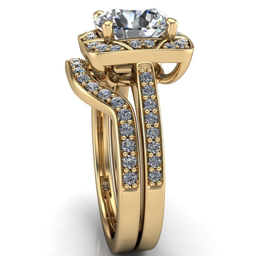 Cora Round Moissanite 4-Prong Diamond Designer Basket with Diamond Shoulders Ring-Custom-Made Jewelry-Fire & Brilliance ®