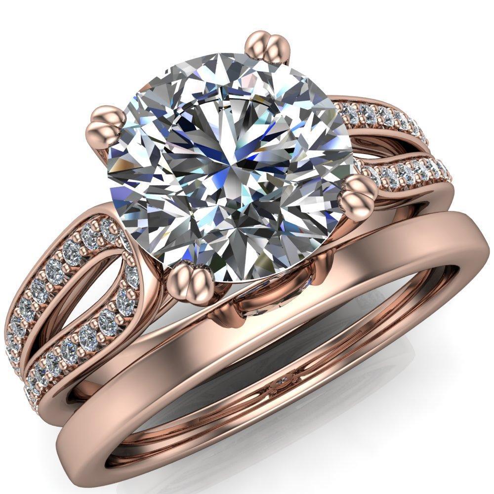 Cori Round Moissanite 4 Prong Split Shank Diamond Channel Set Ring-Custom-Made Jewelry-Fire & Brilliance ®