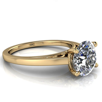 Corinna Round Moissanite 4 Prong Milgrain Shank Engagement Ring-Custom-Made Jewelry-Fire & Brilliance ®