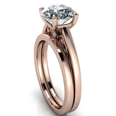 Corinna Round Moissanite 4 Prong Milgrain Shank Engagement Ring-Custom-Made Jewelry-Fire & Brilliance ®