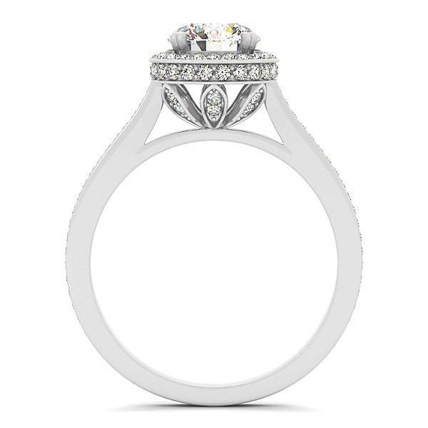 Corrie Round Moissanite Double Sided Diamond Halo and Scroll Basket Engagement Ring-Custom-Made Jewelry-Fire & Brilliance ®