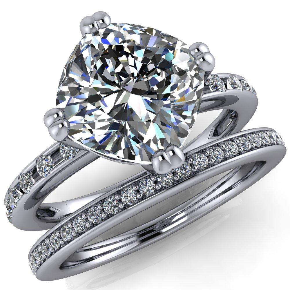 Cotillion Cushion Moissanite 4 Prong Under Bezel Ring-Custom-Made Jewelry-Fire & Brilliance ®