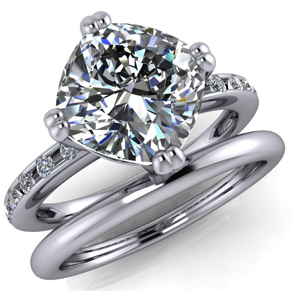 Cotillion Cushion Moissanite 4 Prong Under Bezel Ring-Custom-Made Jewelry-Fire & Brilliance ®