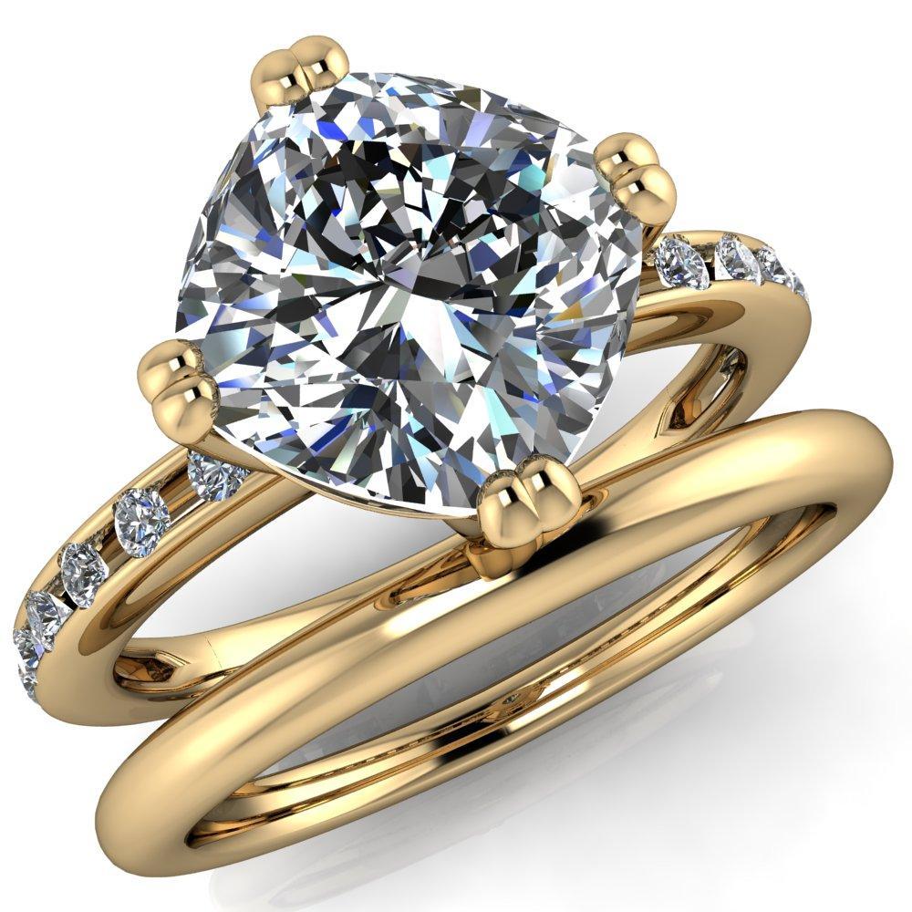 Cotillion Cushion Moissanite 4 Prong Under Bezel Ring-Custom-Made Jewelry-Fire & Brilliance ®