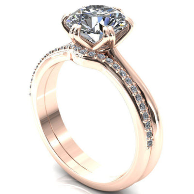 Crossing Fire Round Moissanite 6 Double Prong Engagement Ring-Custom-Made Jewelry-Fire & Brilliance ®