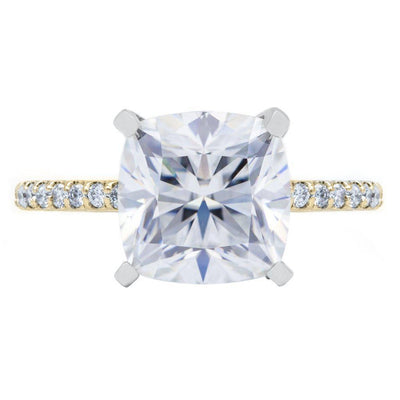 Cushion Hearts & Arrows Moissanite 4 Prongs Diamond Accent Ice Cathedral Solitaire Ring-Solitaire Ring-Fire & Brilliance ®