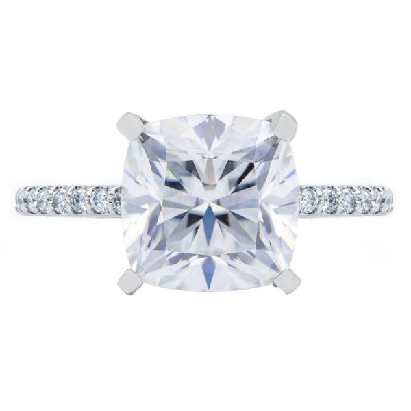 Cushion Hearts & Arrows Moissanite 4 Prongs Diamond Accent Ice Cathedral Solitaire Ring