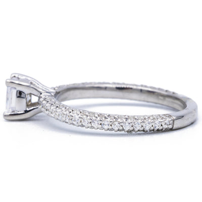 Cushion Moissanite 14K White Gold Diamond Shank Ring-Fire & Brilliance ® Creative Designs-Fire & Brilliance ®