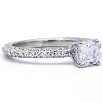 Cushion Moissanite 14K White Gold Diamond Shank Ring-Fire & Brilliance ® Creative Designs-Fire & Brilliance ®