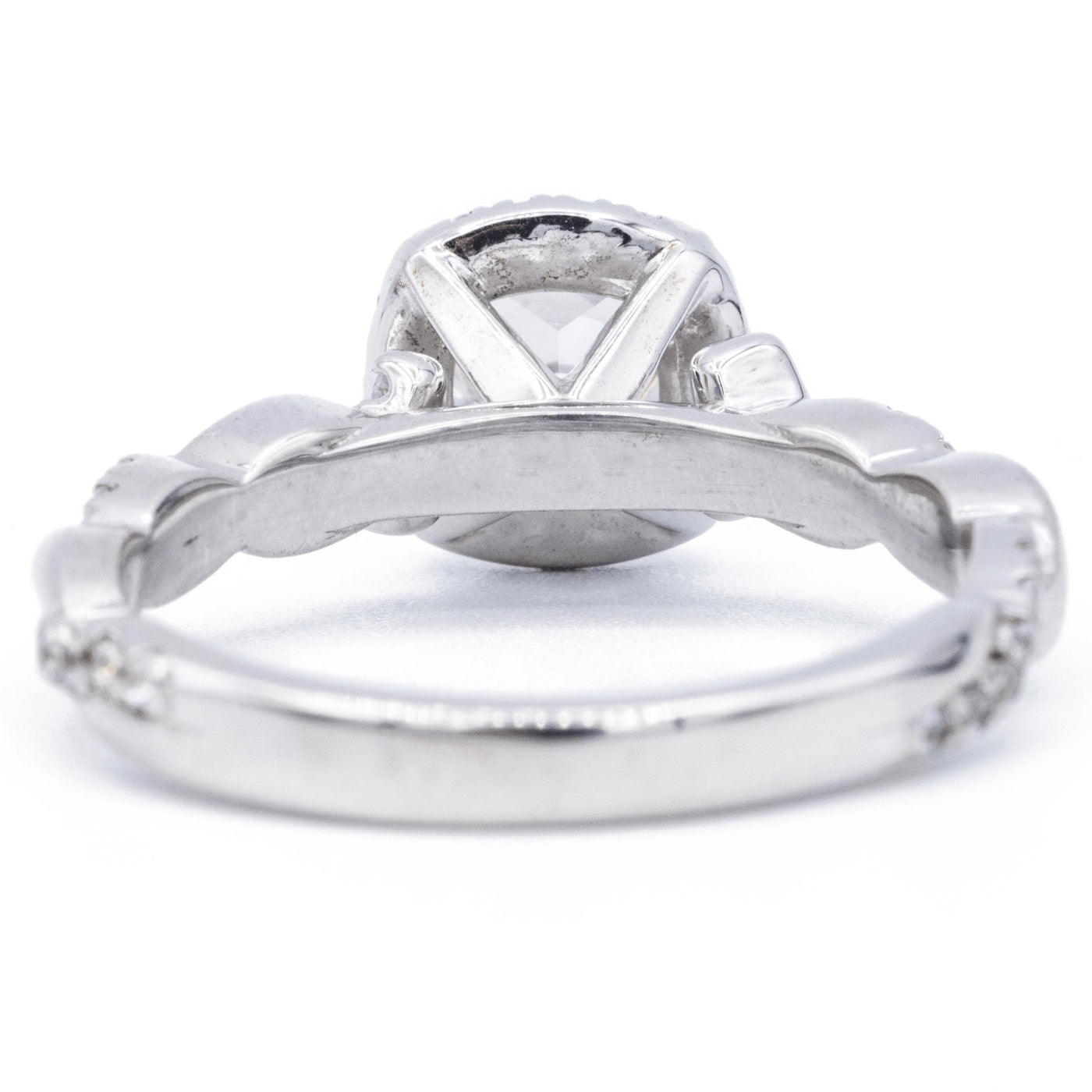 Cushion Moissanite 14K White Gold Halo with Flushed Twist Diamond Shank Ring-Fire & Brilliance ® Creative Designs-Fire & Brilliance ®