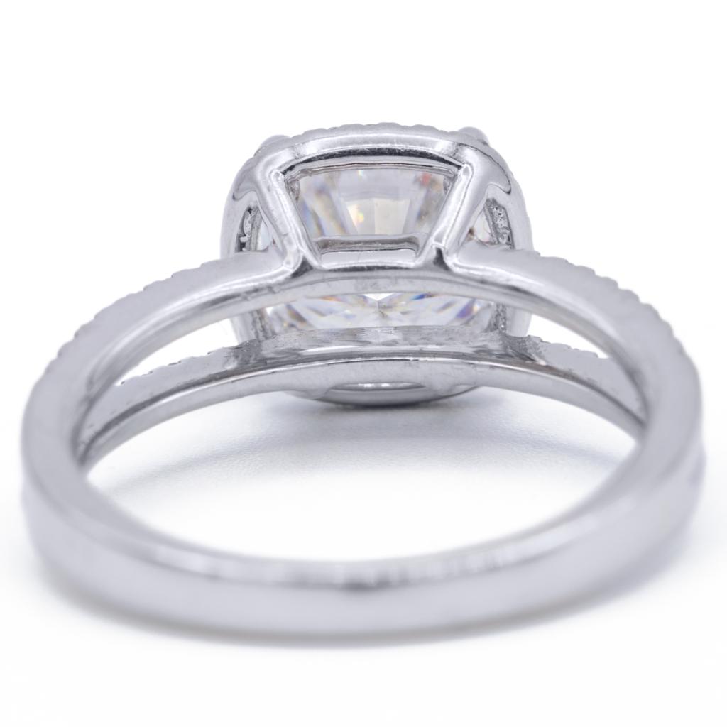 Cushion Moissanite 14KW Split Shank Diamond Accent Cushion Shaped Halo Ring-Fire & Brilliance ® Creative Designs-Fire & Brilliance ®