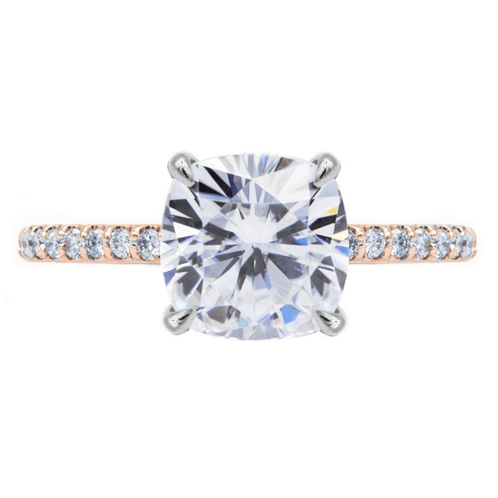 Cushion Moissanite 4 Claw Prongs Diamond Accent Ice Solitaire Ring-Solitaire Ring-Fire & Brilliance ®
