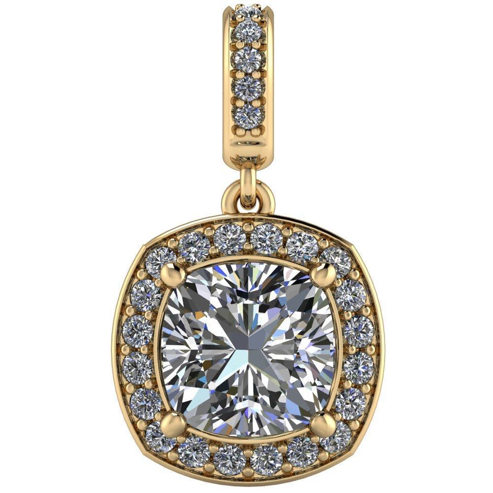 Cushion Moissanite 4 Prong Diamond Halo and Bail Pendant-Pendants-Fire & Brilliance ®