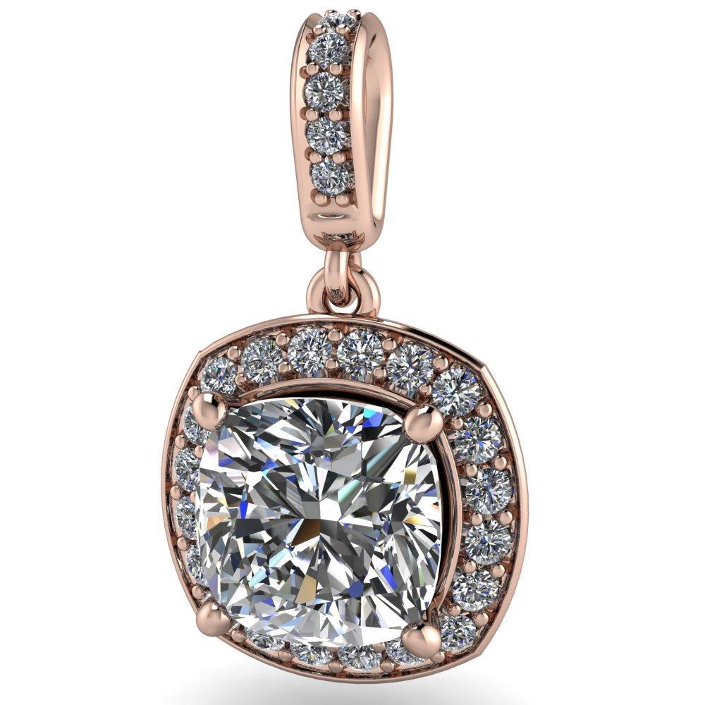 Cushion Moissanite 4 Prong Diamond Halo and Bail Pendant-Pendants-Fire & Brilliance ®