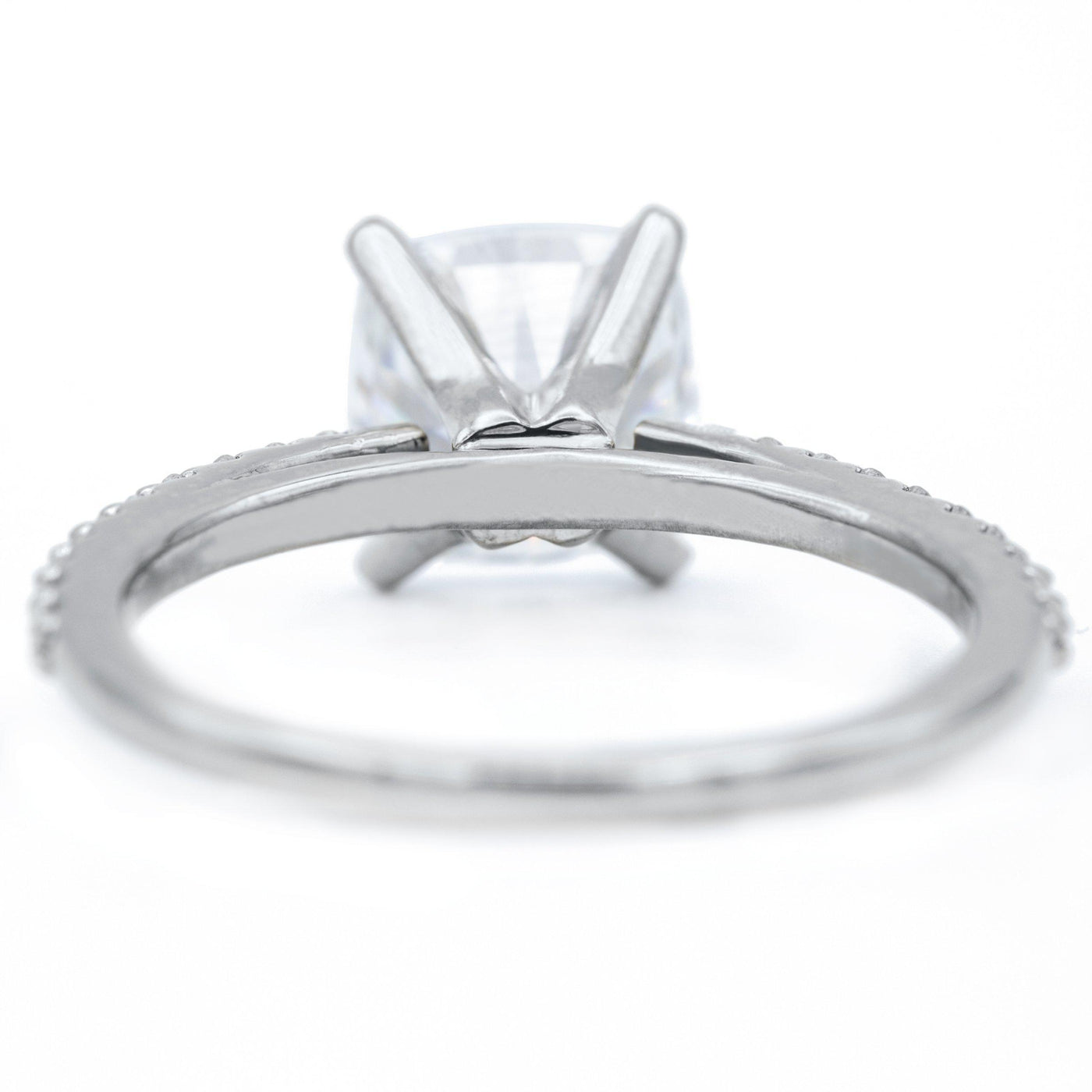 Cushion Moissanite 4 Prongs Diamond Accent Ice Cathedral Solitaire Ring-FIRE & BRILLIANCE