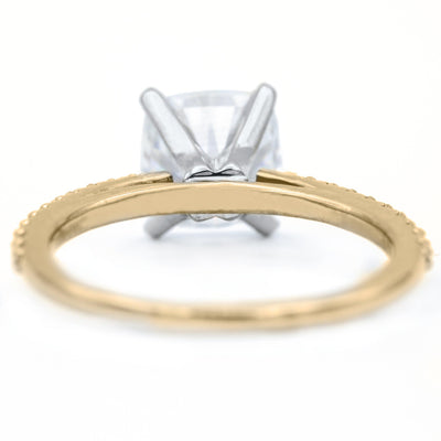 Cushion Moissanite 4 Prongs Diamond Accent Ice Cathedral Solitaire Ring-FIRE & BRILLIANCE