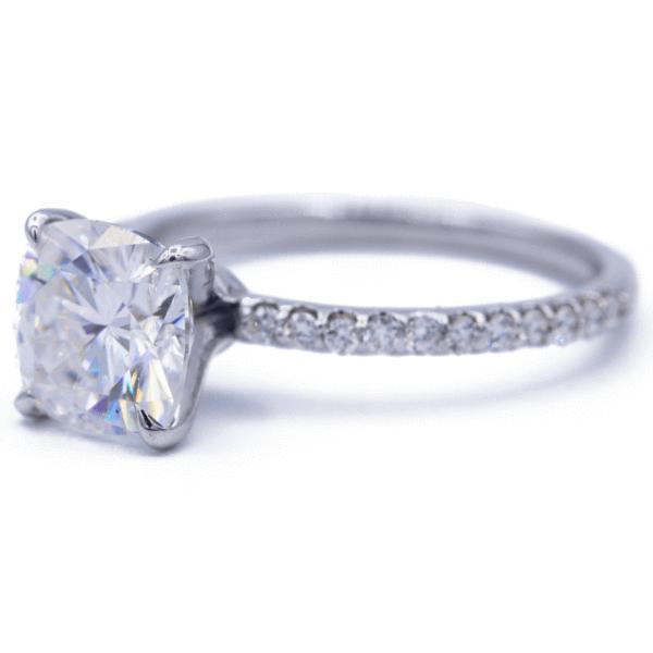 Cushion Moissanite 4 Prongs Diamond Accent Ice Solitaire Ring-Solitaire Ring-Fire & Brilliance ®