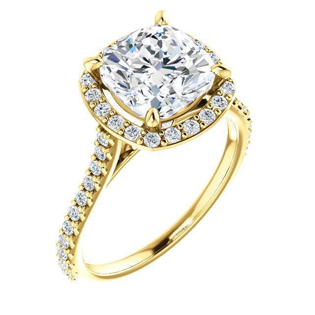 Cushion Moissanite Diamond Accent Ice Halo Bezel Ring-Custom-Made Jewelry-Fire & Brilliance ®