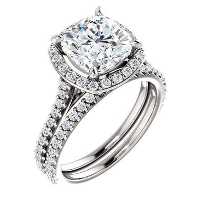 Cushion Moissanite Diamond Accent Ice Halo Bezel Ring-Custom-Made Jewelry-Fire & Brilliance ®