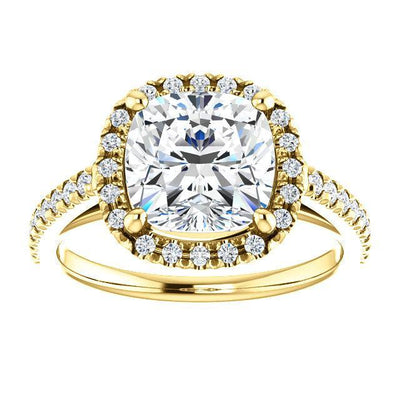 Cushion Moissanite Diamond Accent Ice Halo Cathedral Ring-Custom-Made Jewelry-Fire & Brilliance ®