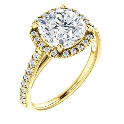 Cushion Moissanite Diamond Accent Ice Halo Cathedral Ring-Custom-Made Jewelry-Fire & Brilliance ®