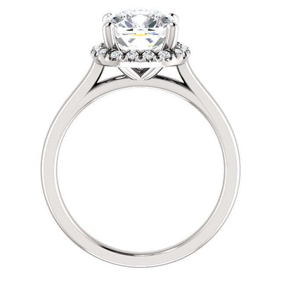 Cushion Moissanite Diamond Accent Ice Halo French-Set Ring-Custom-Made Jewelry-Fire & Brilliance ®
