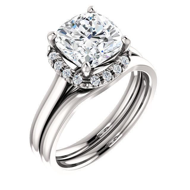 Cushion Moissanite Diamond Accent Ice Halo French-Set Ring-Custom-Made Jewelry-Fire & Brilliance ®