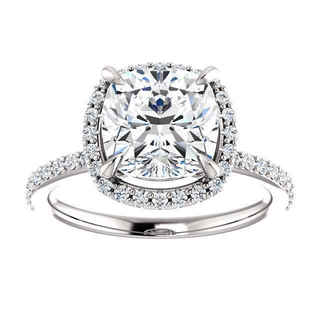 Cushion Moissanite Diamond Accent Ice Halo Ring-Custom-Made Jewelry-Fire & Brilliance ®
