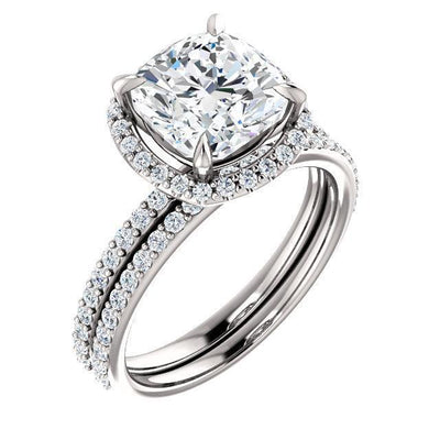 Cushion Moissanite Diamond Accent Ice Halo Ring-Custom-Made Jewelry-Fire & Brilliance ®