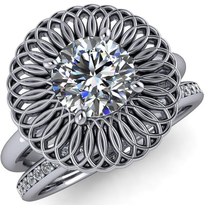 Dahlia Round Moissanite 4 Prong Engagement Ring-Custom-Made Jewelry-Fire & Brilliance ®
