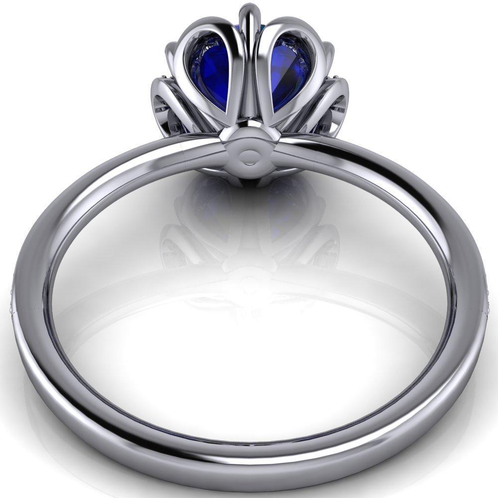 Daisy Round Blue Sapphire Floral Diamond Basket Design and Diamond Shoulders Ring-Custom-Made Jewelry-Fire & Brilliance ®