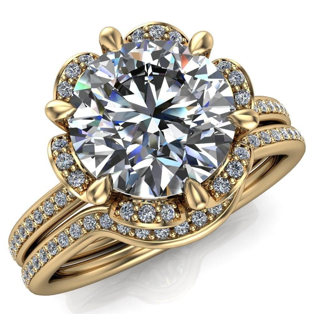 Daisy Round Center Stone Floral Diamond Basket Design and Diamond Shou –  FIRE & BRILLIANCE