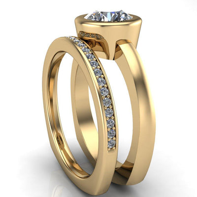 Danae Round Moissanite Full Bezel Set Euro Shank Solitaire Ring-Custom-Made Jewelry-Fire & Brilliance ®