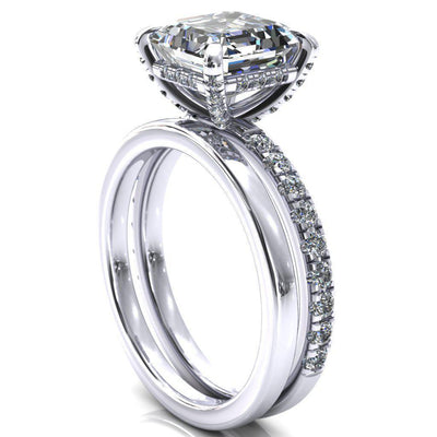 Daneli Asscher Moissanite 4 Claw Prong Micro Pave Diamond Sides Engagement Ring-FIRE & BRILLIANCE