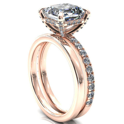 Daneli Asscher Moissanite 4 Claw Prong Micro Pave Diamond Sides Engagement Ring-FIRE & BRILLIANCE