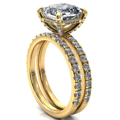 Daneli Asscher Moissanite 4 Claw Prong Micro Pave Diamond Sides Engagement Ring-FIRE & BRILLIANCE