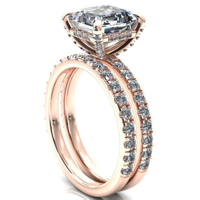 Daneli Asscher Moissanite 4 Claw Prong Micro Pave Diamond Sides Engagement Ring-FIRE & BRILLIANCE