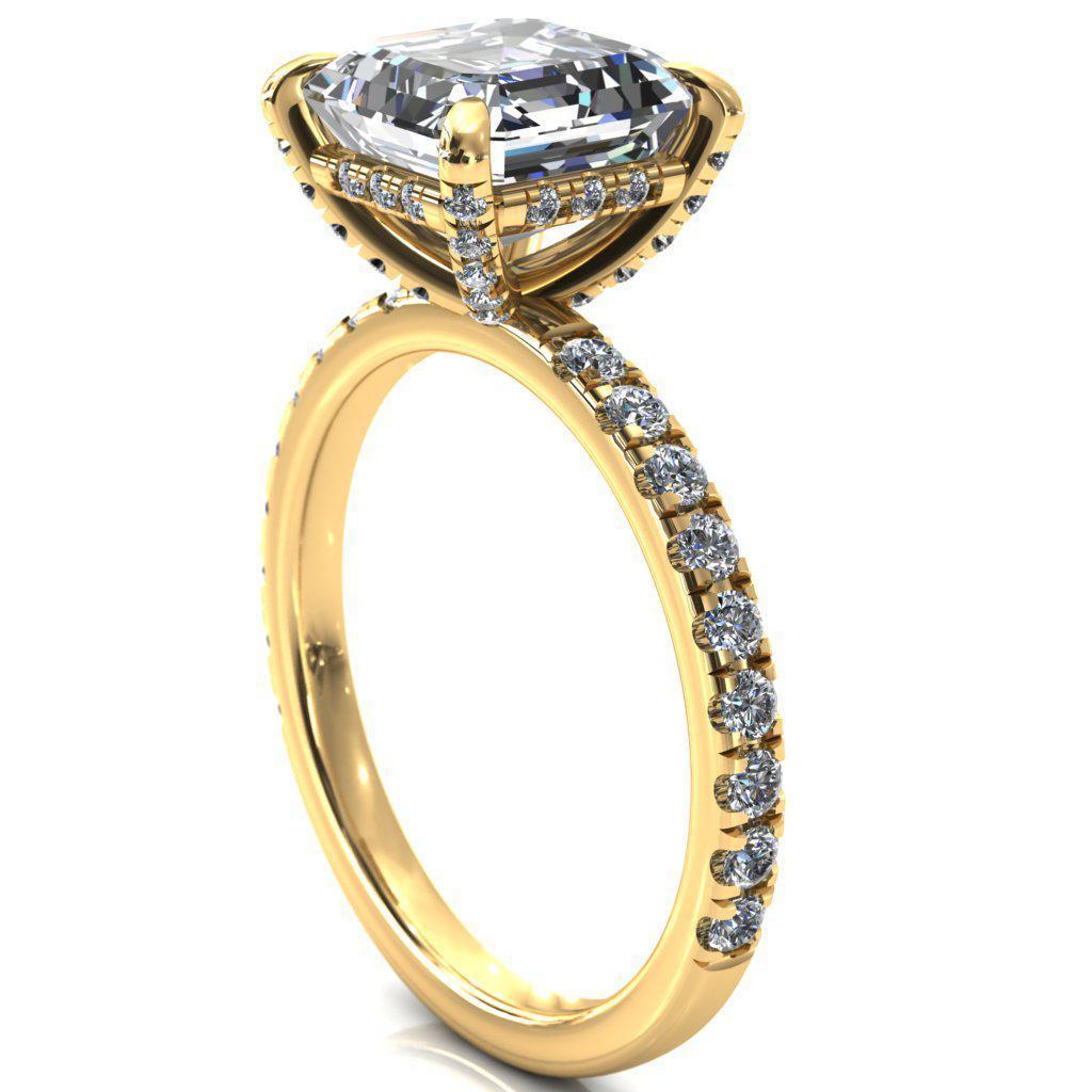 Daneli Asscher Moissanite 4 Claw Prong Micro Pave Diamond Sides Engagement Ring-FIRE & BRILLIANCE