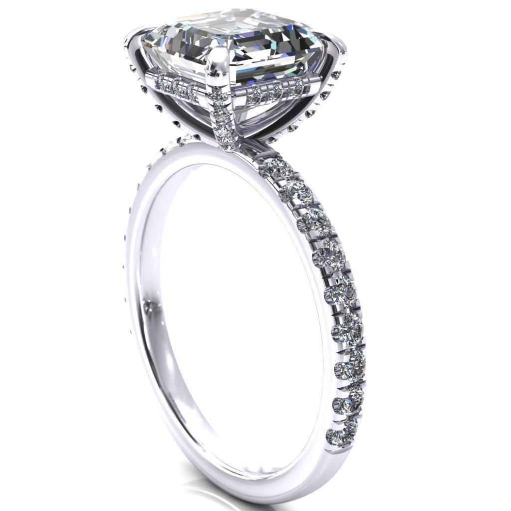 Daneli Asscher Moissanite 4 Claw Prong Micro Pave Diamond Sides Engagement Ring-FIRE & BRILLIANCE