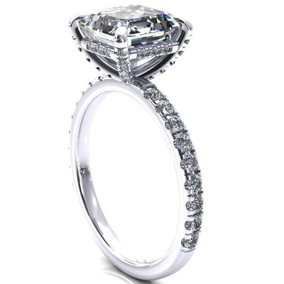 Daneli Asscher Moissanite 4 Claw Prong Micro Pave Diamond Sides Engagement Ring-FIRE & BRILLIANCE