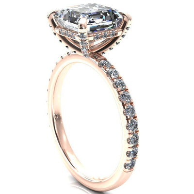 Daneli Asscher Moissanite 4 Claw Prong Micro Pave Diamond Sides Engagement Ring-FIRE & BRILLIANCE