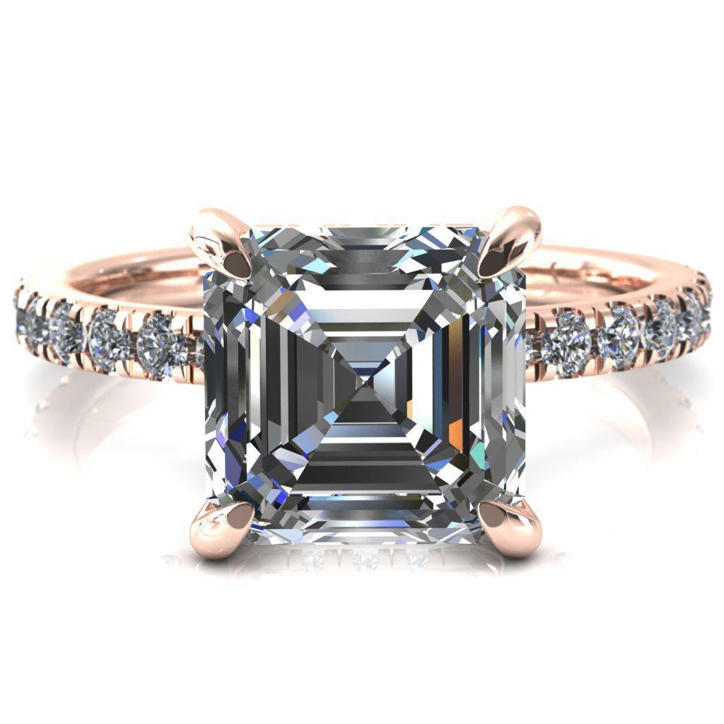 Daneli Asscher Moissanite 4 Claw Prong Micro Pave Diamond Sides Engagement Ring-FIRE & BRILLIANCE