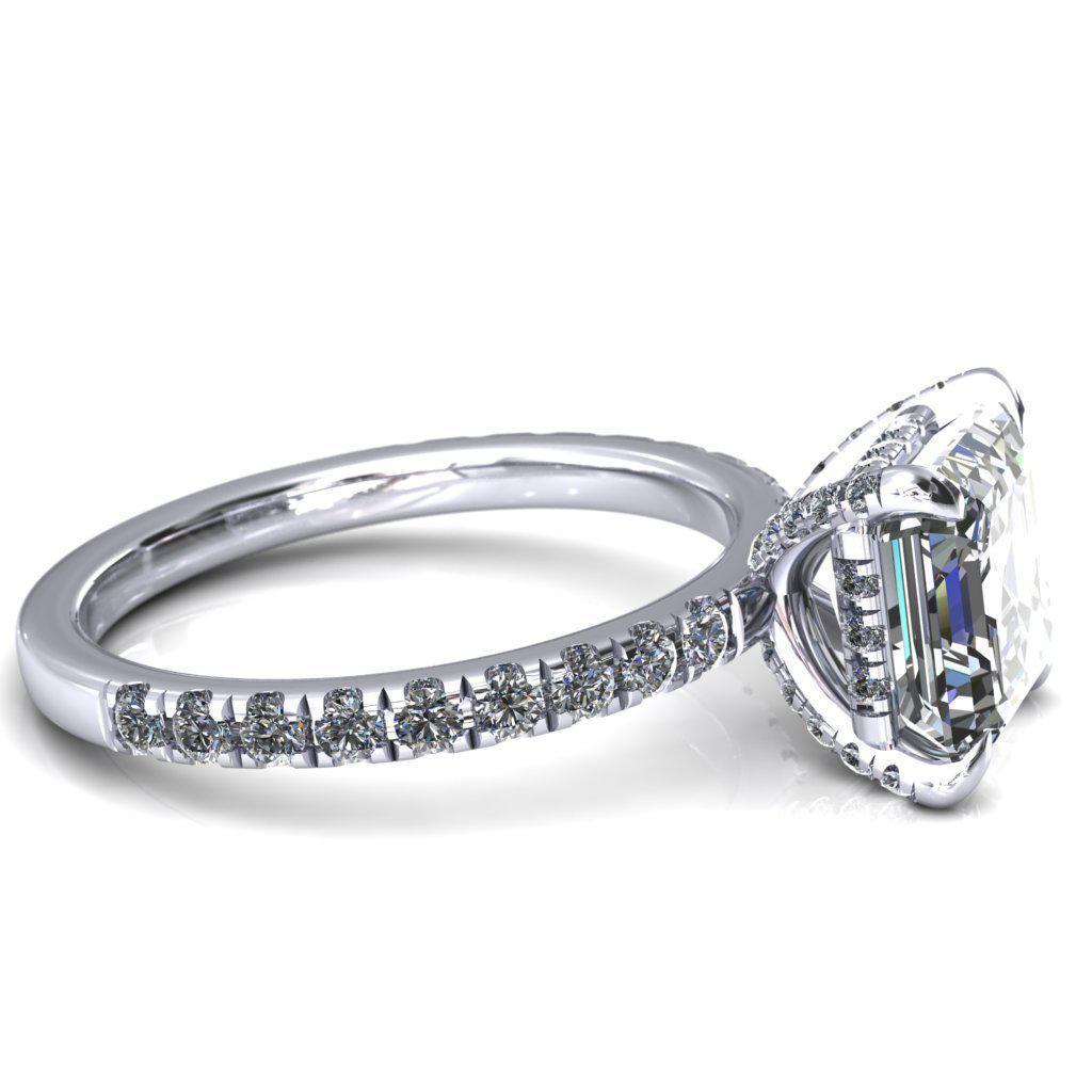 Daneli Asscher Moissanite 4 Claw Prong Micro Pave Diamond Sides Engagement Ring-FIRE & BRILLIANCE