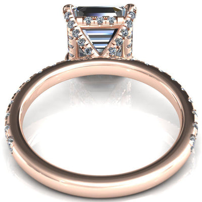 Daneli Asscher Moissanite 4 Claw Prong Micro Pave Diamond Sides Engagement Ring-FIRE & BRILLIANCE