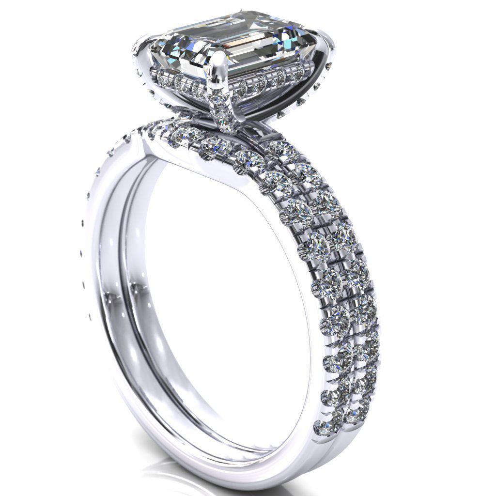 Daneli Emerald Moissanite 4 Claw Prong Micro Pave Diamond Sides Engagement Ring-FIRE & BRILLIANCE