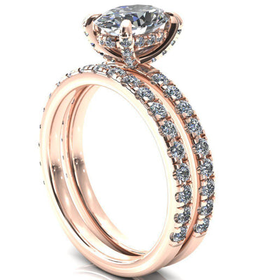 Daneli Oval Moissanite 4 Claw Prong Micro Pave Diamond Sides Engagement Ring-FIRE & BRILLIANCE
