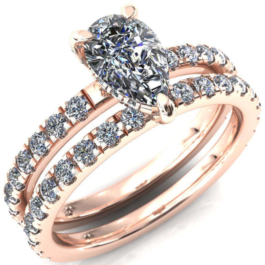 Daneli Pear Moissanite 3 Claw Prong Micro Pave Diamond Sides Engagement Ring-FIRE & BRILLIANCE