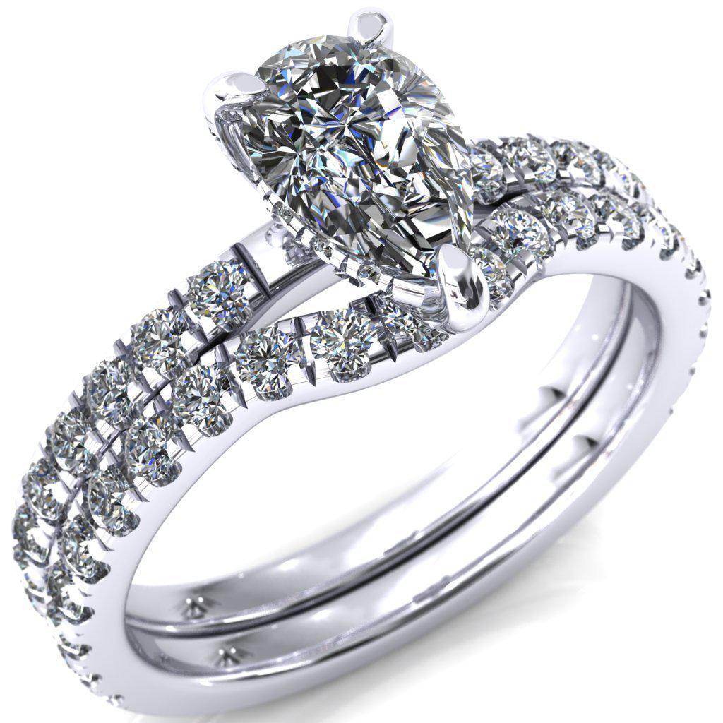 Daneli Pear Moissanite 3 Claw Prong Micro Pave Diamond Sides Engagement Ring-FIRE & BRILLIANCE