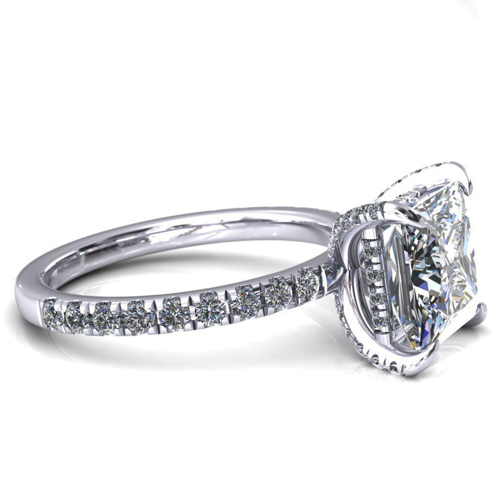 Daneli Princess/Square Moissanite 4 Claw Prong Micro Pave Diamond Sides Engagement Ring-FIRE & BRILLIANCE