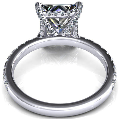 Daneli Princess/Square Moissanite 4 Claw Prong Micro Pave Diamond Sides Engagement Ring-FIRE & BRILLIANCE